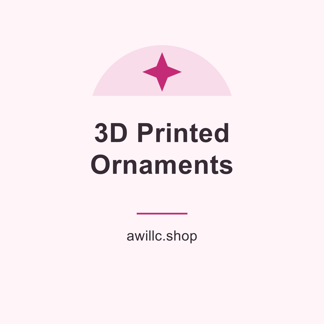 3D Printed Ornaments collection cover with readable dark lettering on a pale pink background.