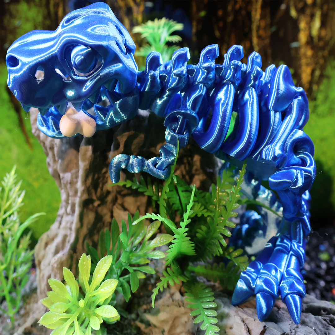 3D Printed T Rex With Bone Closeup Full eyes -awillc.shop