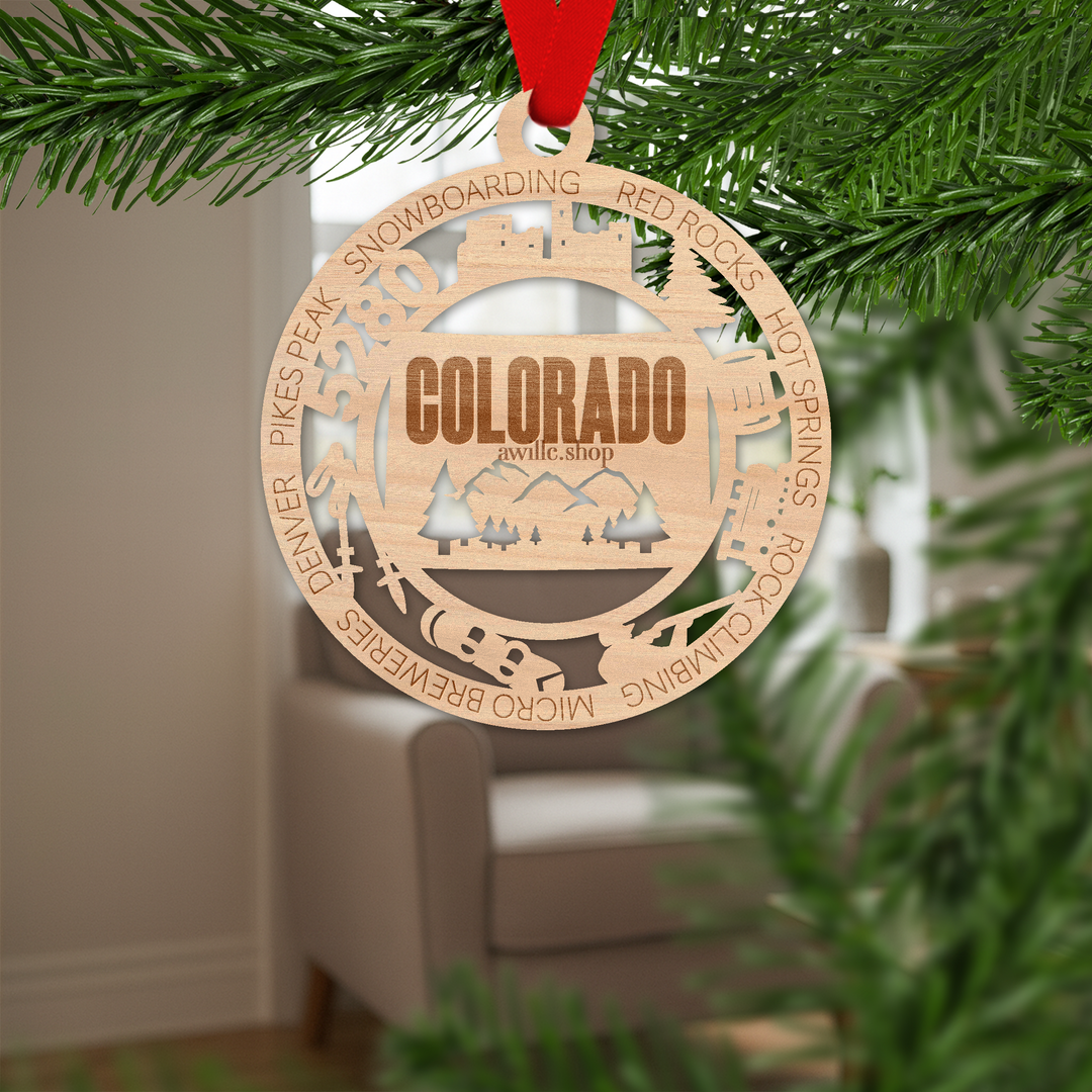Colorado state single layer wood ornament, laser engraved as a rustic keepsake gift