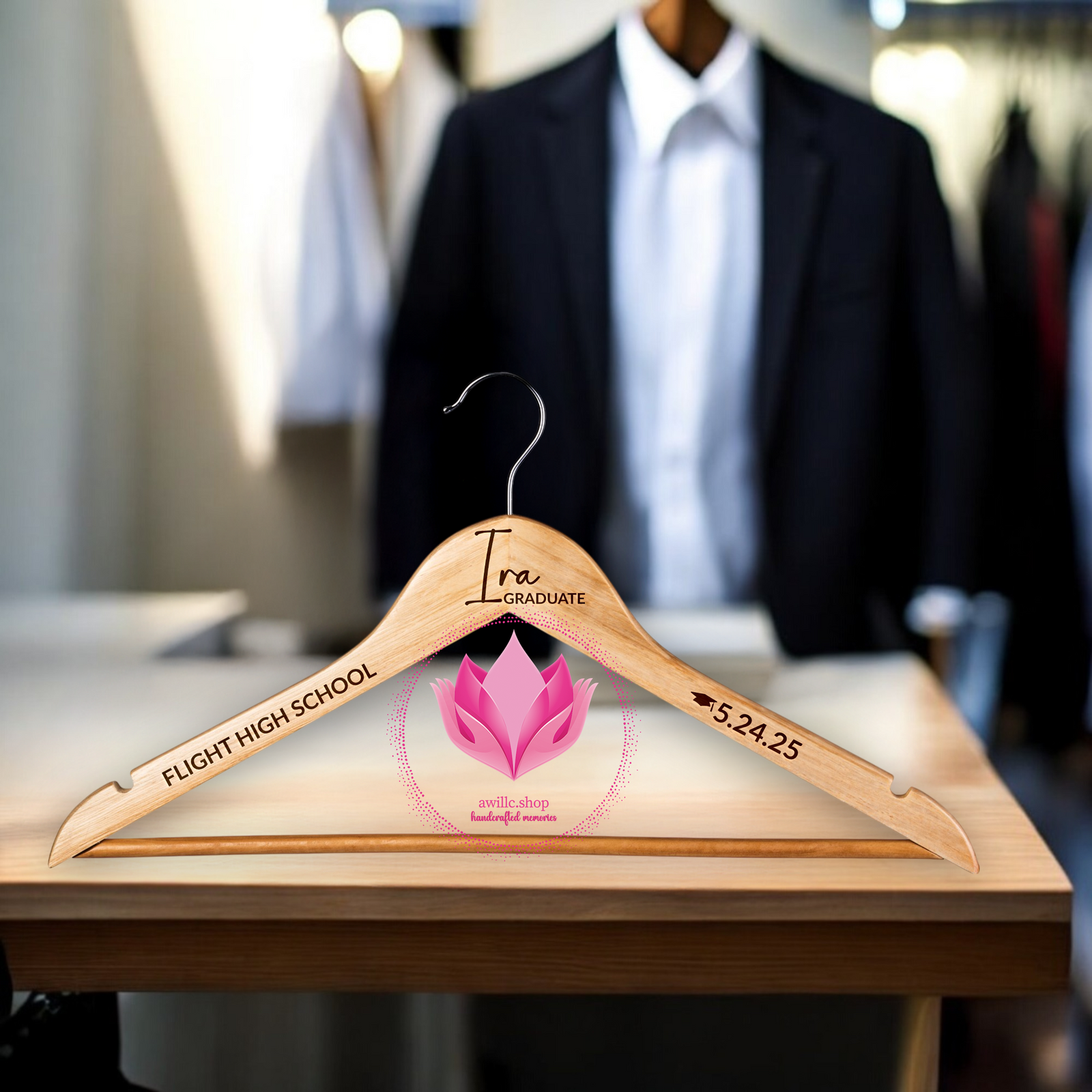 personalized graduation hanger, engraved graduation hanger, custom wooden hanger graduation, senior photo prop hanger, graduation gown hanger, class of graduation hanger, personalized senior gift