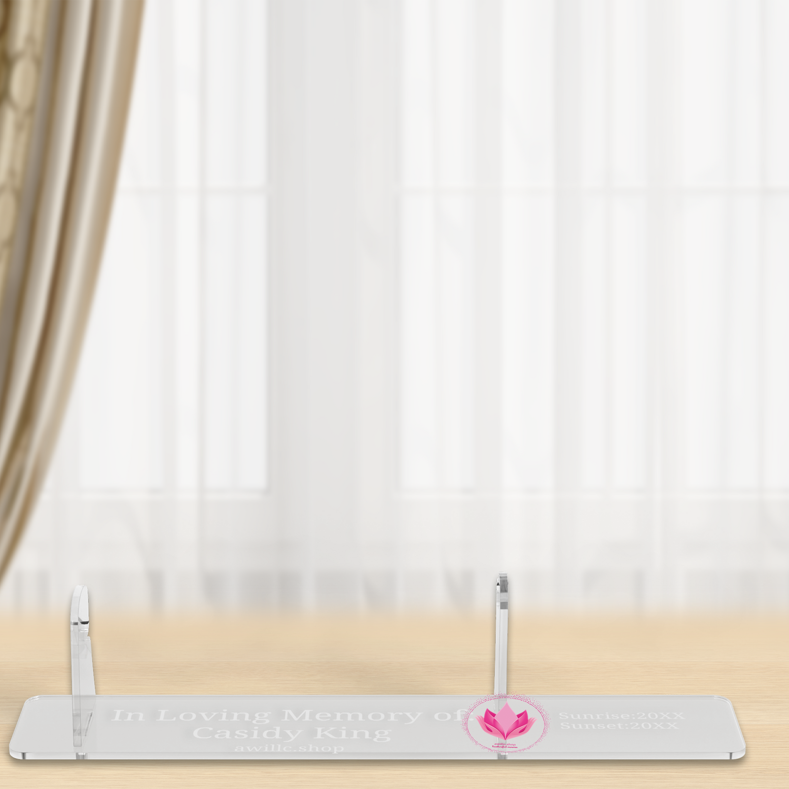 Clear acrylic display stand made to hold our engraved in loving memory rose only.
