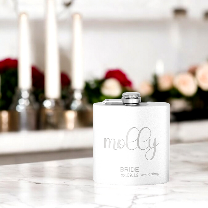 Engraved White Bridal Hip Flask-awillc.shop