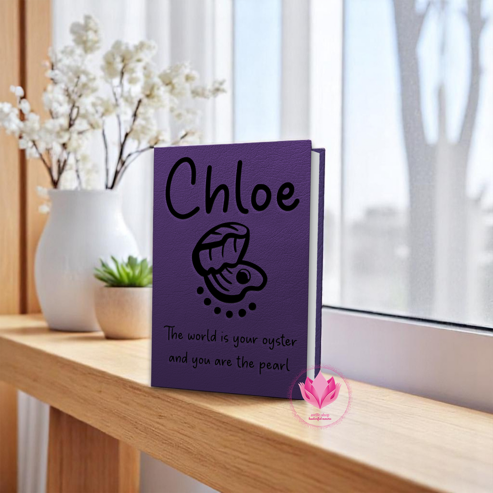 Engraved Leatherette Pearl Journal -awillc.shop