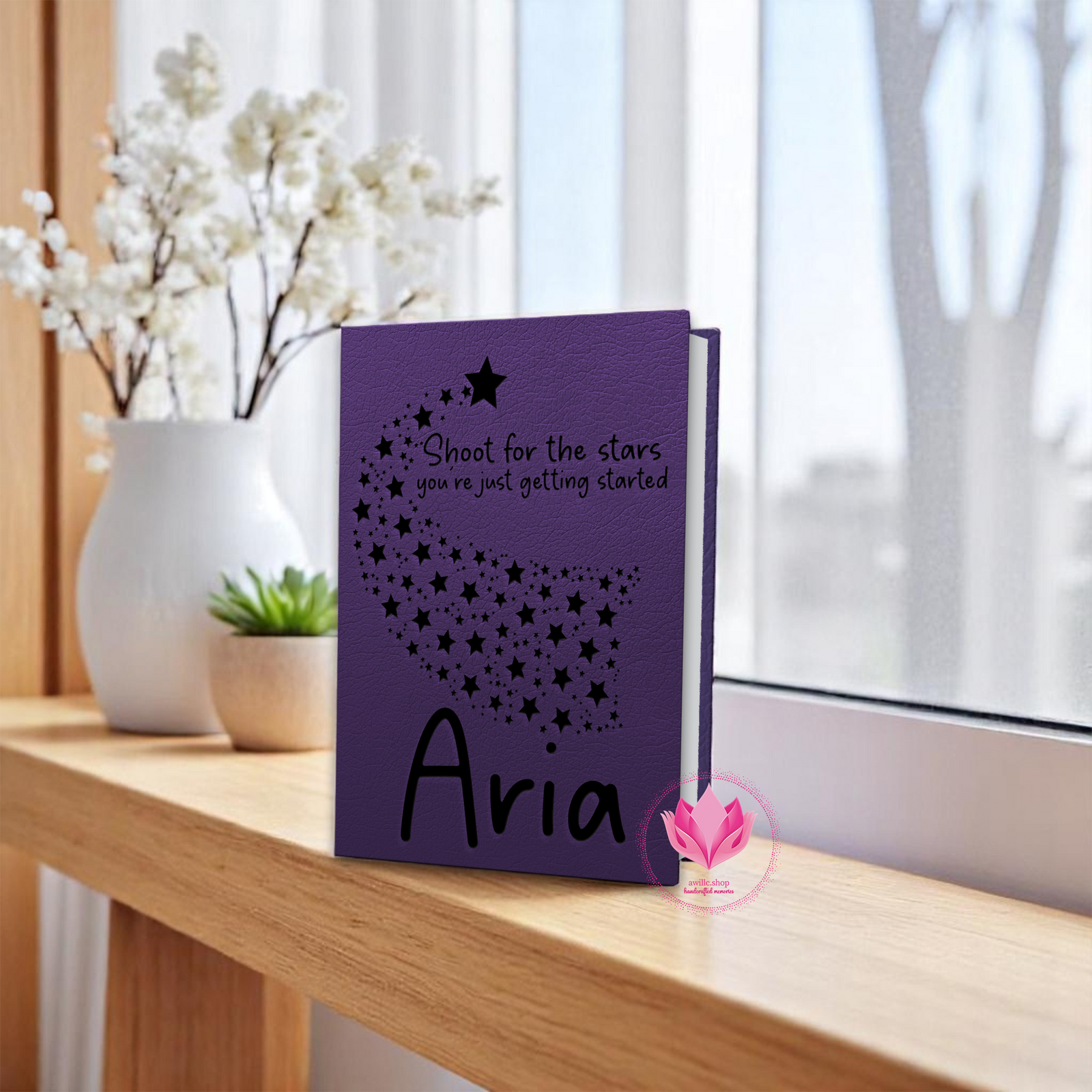 Engraved Leatherette Stars Journal -awillc.shop