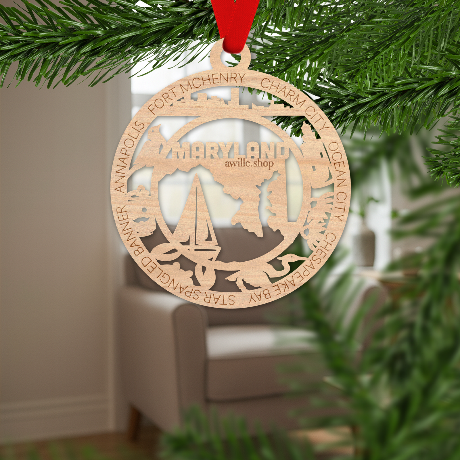 Maryland State Ornament Personalized Wooden State Keepsake Maryland Gift Home Decor 