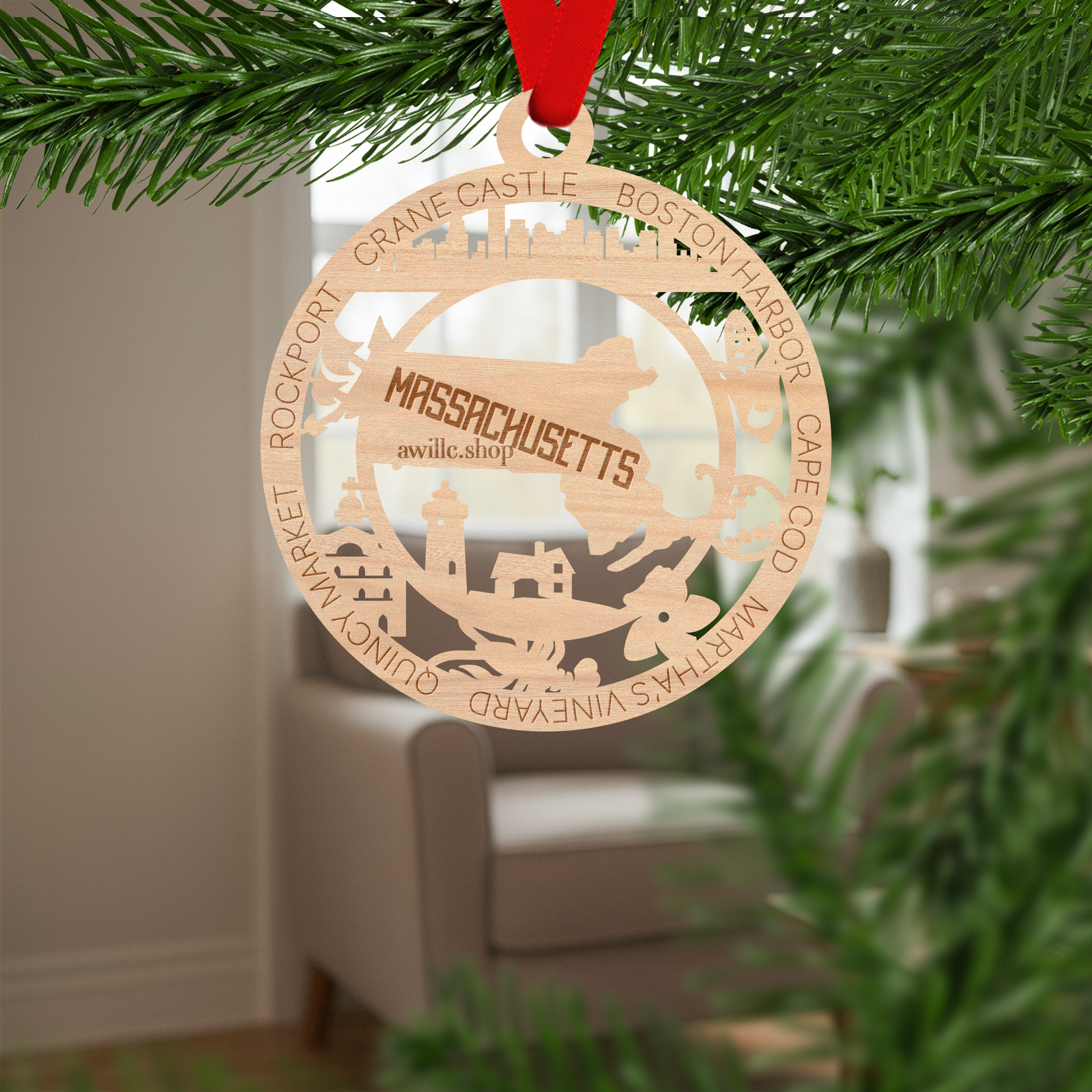 Massachusetts State Ornament Personalized Wooden State Keepsake Massachusetts Gift Home Decor