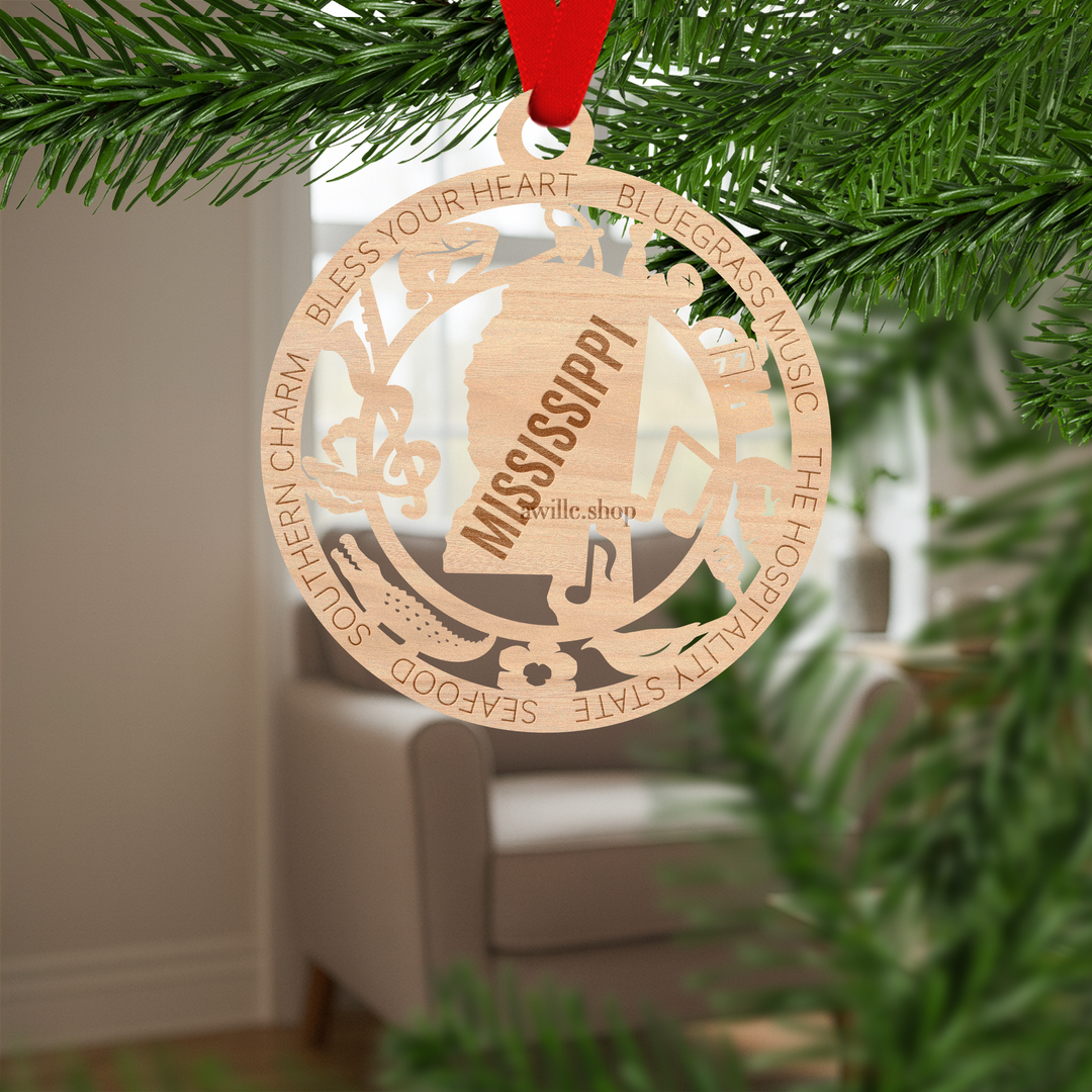 Mississippi State Ornament Personalized Wooden State Keepsake Mississippi Gift Southern Home Decor