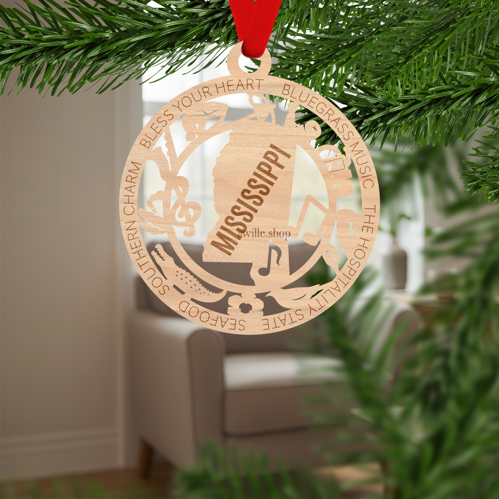 Mississippi State Ornament Personalized Wooden State Keepsake Mississippi Gift Southern Home Decor