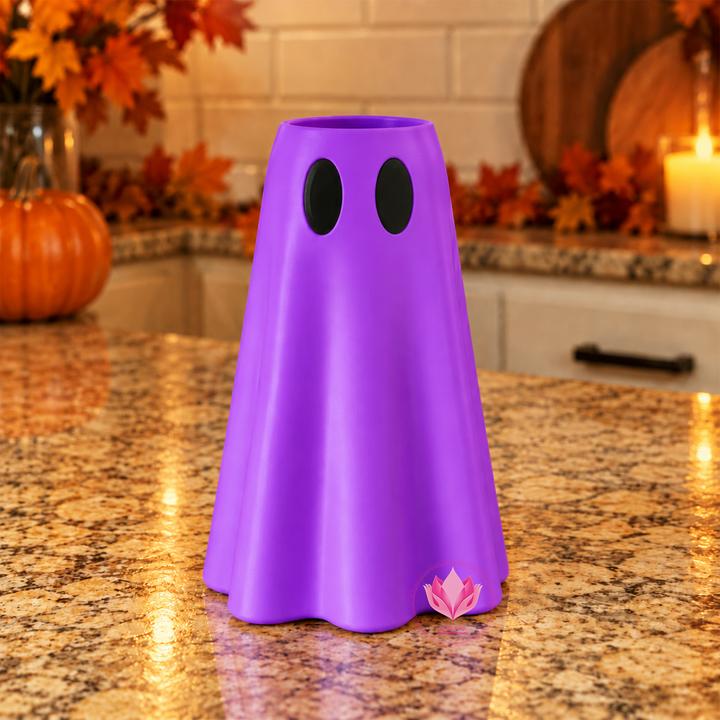 Purple 3D printed ghost slim can holder designed to hold 12 oz slim beverage cans.