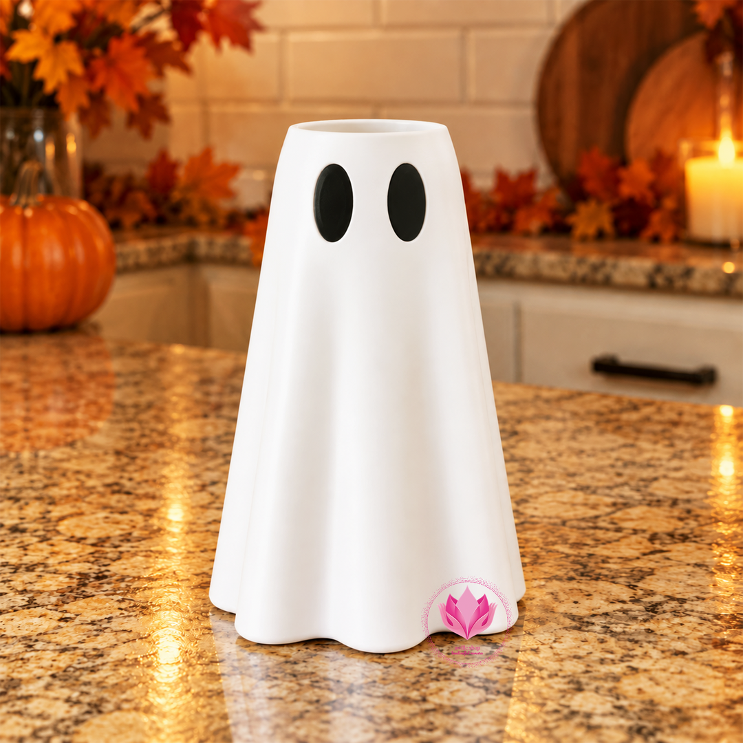 3D printed ghost drink holder for 12 oz slim cans with optional witch hat and color choices. Choose the ghost, hat, or spooky Halloween bundle.