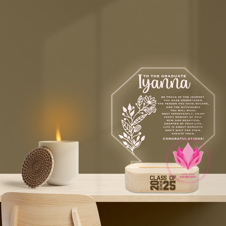 Engraved LED Graduation Sign with Engraved Wood Base