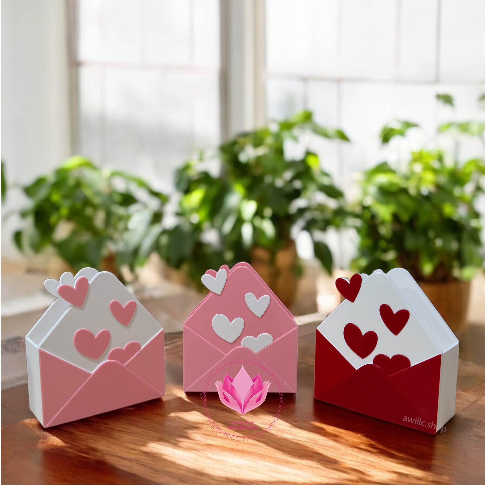 3D Printed decorative boxes with heart designs. Empty.