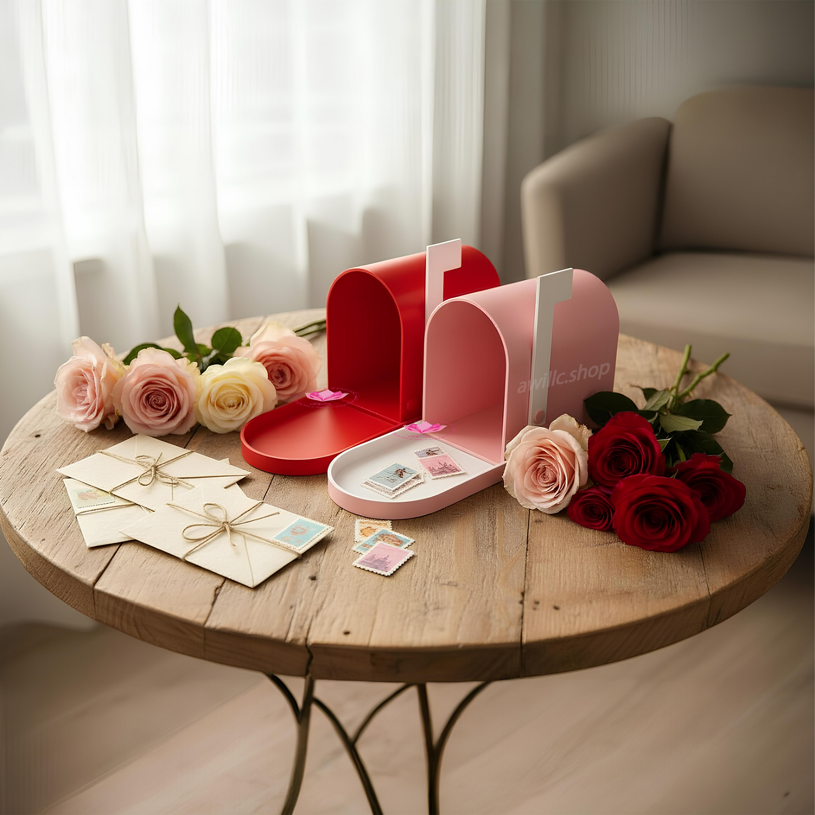 Valentine’s Day kids mailbox home decor made with 3D printing perfect for seasonal decorating shelves tiered trays and cozy home displays.