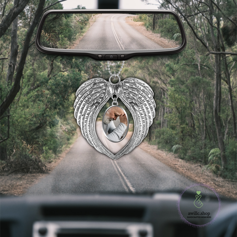 Personalized Photo Car Christmas Wing Charm Mirror-awillc.shop