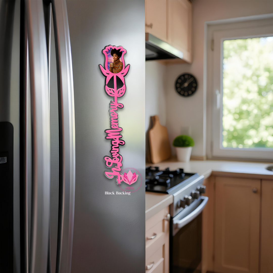 Personalized In Loving Memory Rose Acrylic Magnet Black or Stand Display