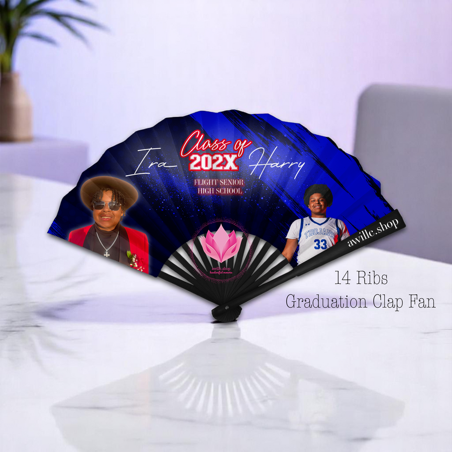 Printed Grad Clap Fan Blue -awillc.shop