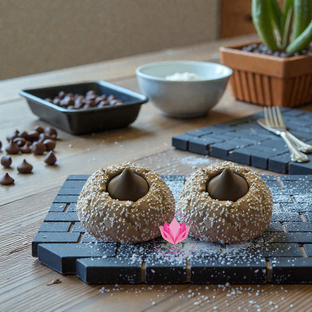 3D printed sugar chip cookie clicker with sugar crystal texture and chocolate chip detail fidget sensory set of two