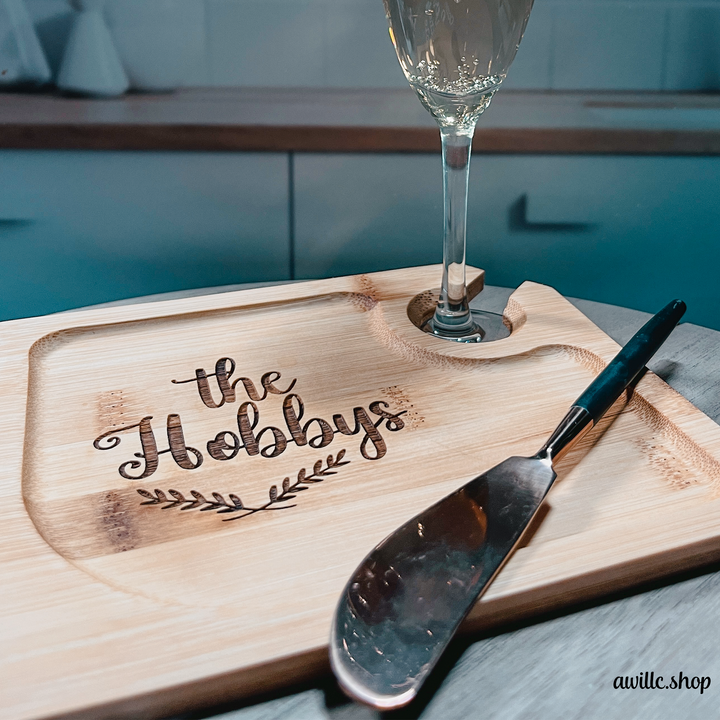 Personalized Wooden Appetizer Tray With Glass Holder -awillc.shop
